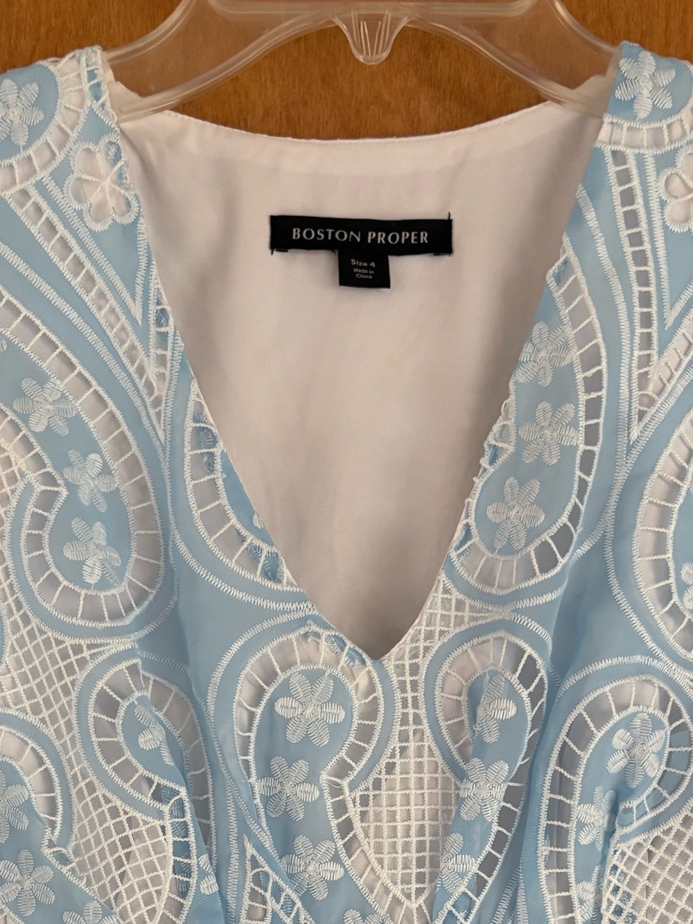 Boston Proper Two-Tone Lace Flounce Dress Airy Blue Size 4 - Picture 5 of 14